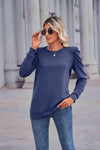 Heathered Puff Sleeve Round Neck Tunic Top Women's T-Shirts - Tophatter Daily Deals