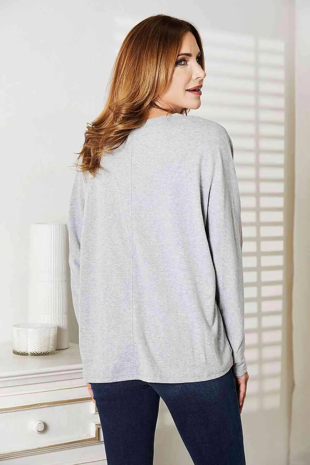 Double Take Seam Detail Round Neck Long Sleeve Top Women's T-Shirts - Tophatter Daily Deals