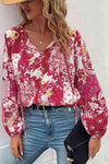 Patchwork Buttoned Tie-Neck Balloon Sleeve Blouse Blouses - Tophatter Daily Deals