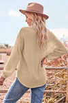 V-Neck Dropped Shoulder Waffle-Knit Blouse Blouses - Tophatter Daily Deals