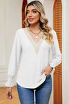 Eyelet V-Neck Flounce Sleeve T-Shirt White Women's T-Shirts - Tophatter Daily Deals