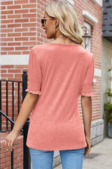 V-Neck Smocked Short Sleeve T-Shirt Women's T-Shirts - Tophatter Daily Deals
