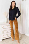 Double Take Ruched Notched Neck Puff Sleeve Blouse Blouses - Tophatter Daily Deals
