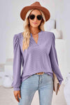 V-Neck Puff Sleeve Blouse Lavender Blouses - Tophatter Daily Deals