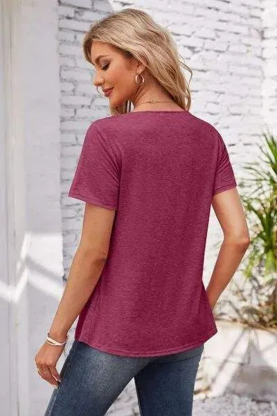 Decorative Button Scoop Neck T-Shirt Women's T-Shirts - Tophatter Daily Deals