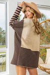 BiBi Striped Contrast Long Sleeve Slit Top Blouses - Tophatter Daily Deals