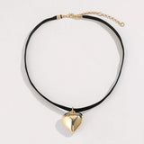 Heart Pendant Velvet Rope Choker Necklace Gold One Size Necklaces - Tophatter Daily Deals