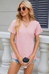 Eyelet Surplice Short Sleeve T-Shirt Blush Pink Women's T-Shirts - Tophatter Daily Deals