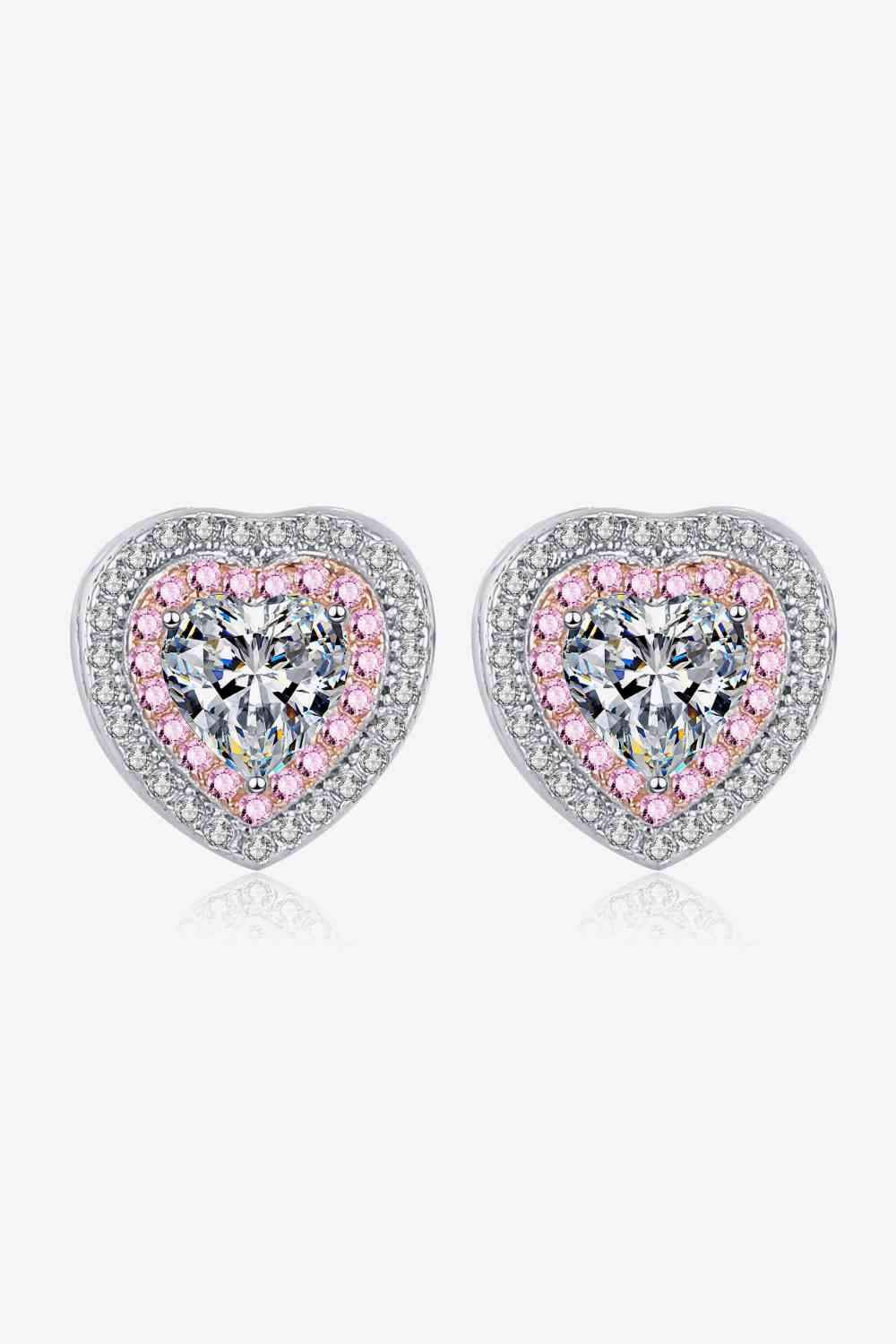 Moissanite Heart-Shaped Stud Earrings Silver One Size Moissanite - Tophatter Daily Deals