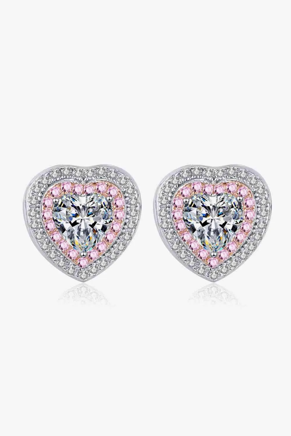 Moissanite Heart-Shaped Stud Earrings Silver One Size Moissanite - Tophatter Daily Deals