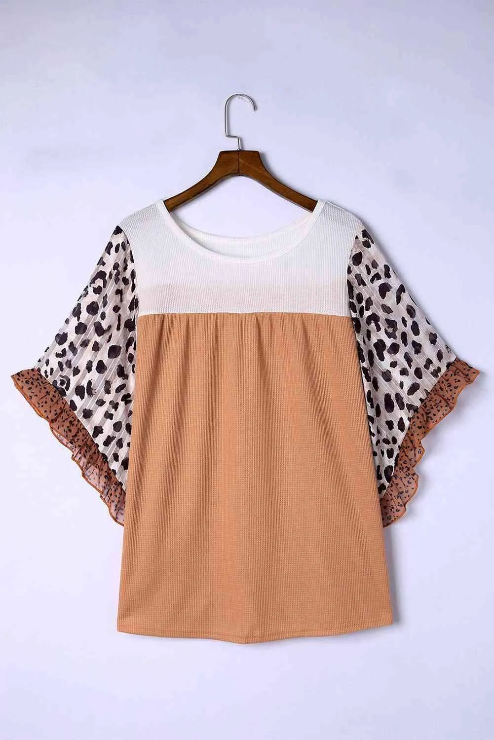Plus Size Printed Color Block Ruffled Blouse Ochre Blouses - Tophatter Daily Deals