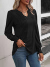 Ruched Notched Neck Puff Sleeve Smocked Wrist Blouse Blouses - Tophatter Daily Deals