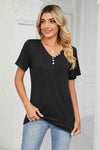 Decorative Button V-Neck T-Shirt Women's T-Shirts - Tophatter Daily Deals