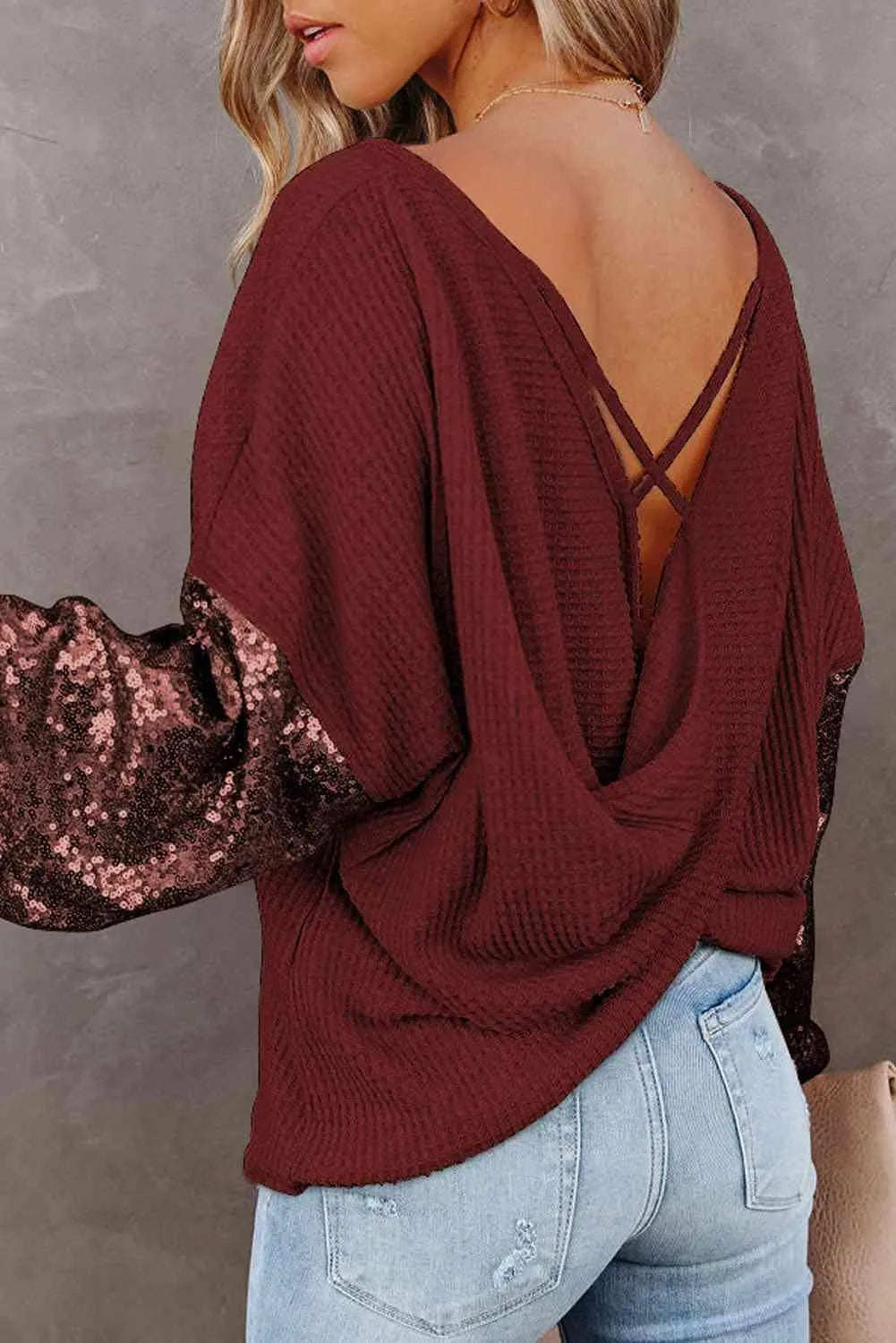Sequin Waffle-Knit Blouse Blouses - Tophatter Daily Deals