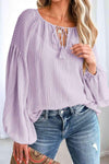 Tie Neck Dropped Shoulder Blouse Lavender Blouses - Tophatter Daily Deals