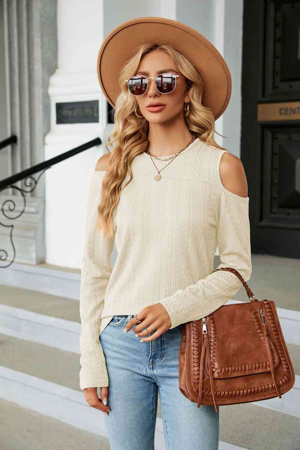 Dropped Shoulder Long Sleeve Blouse - Tophatter Deals