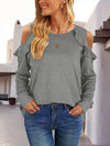 Round Neck Ruffled Cold-Shoulder Blouse Charcoal Blouses - Tophatter Daily Deals