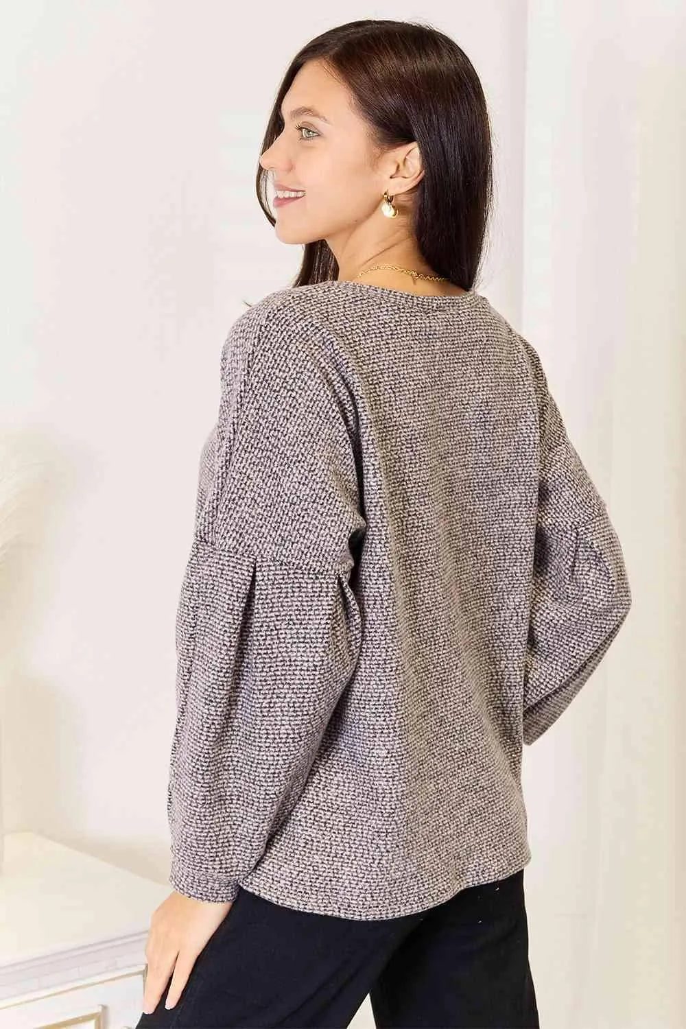 Jade By Jane Full Size Boat Neck Glitter Long Sleeve Top Blouses - Tophatter Daily Deals