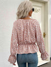 Printed Tie Neck Flounce Sleeve Peplum Top Blouses - Tophatter Daily Deals