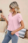 Eyelet Petal Sleeve V-Neck Knit Top Blouses - Tophatter Daily Deals