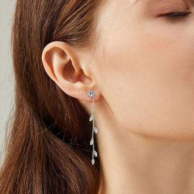 1.38 Carat Moissanite 925 Sterling Silver Leaf Earrings Silver One Size Moissanite - Tophatter Daily Deals