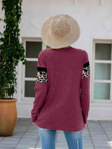 Leopard Round Neck Long Sleeve T-Shirt Women's T-Shirts - Tophatter Daily Deals