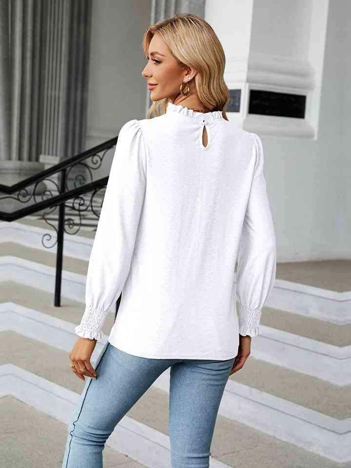 Round Neck Flounce Sleeve Blouse Women's T-Shirts - Tophatter Daily Deals