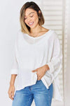 Zenana Full Size Waffle Knit V-Neck Long Sleeve Slit Top Ivory Blouses - Tophatter Daily Deals