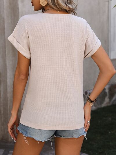 Cable-Knit Round Neck Short Sleeve T-Shirt Women's T-Shirts - Tophatter Daily Deals