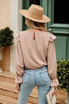 Ruffled Round Neck Long Sleeve Top Blouses - Tophatter Daily Deals