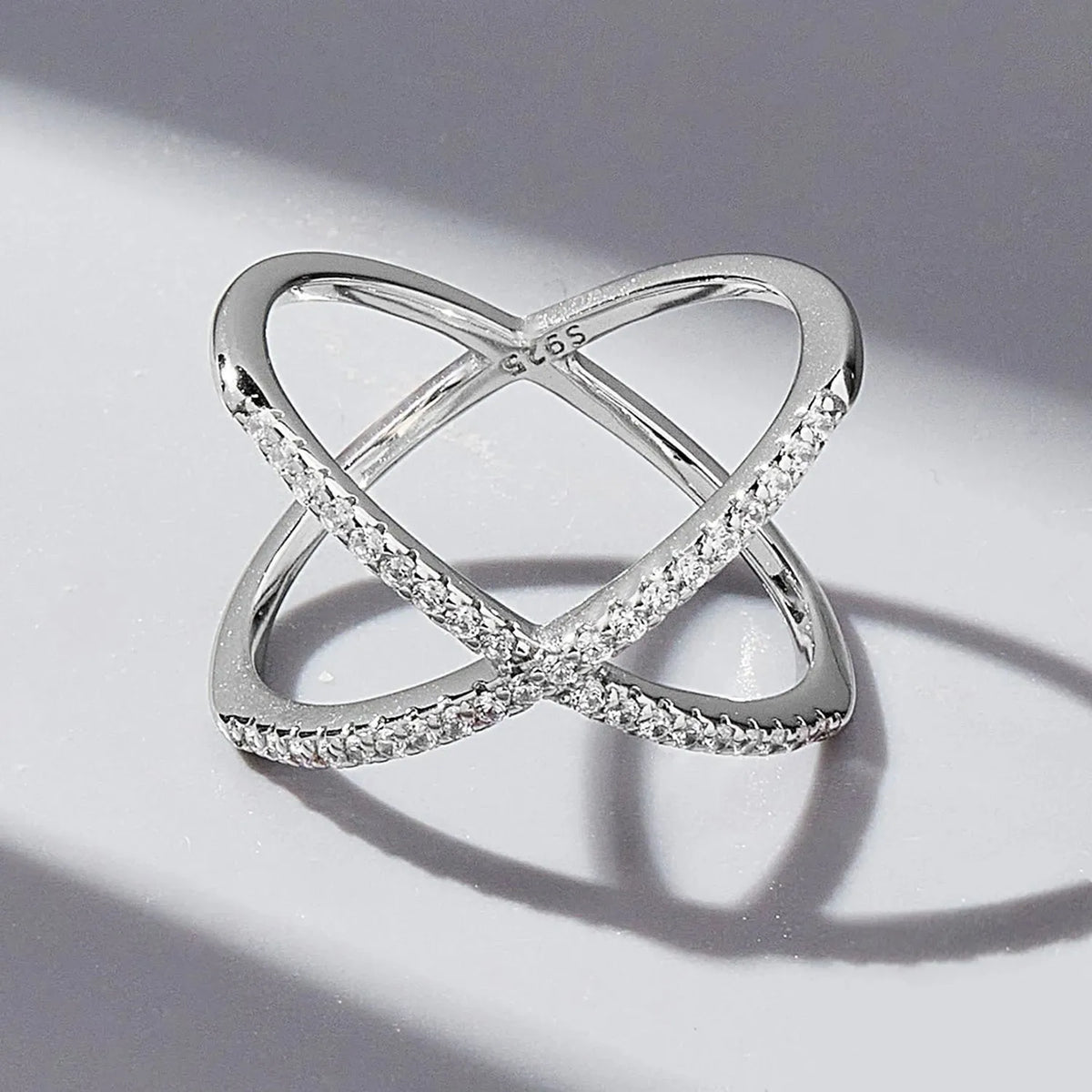 X Shape Inlaid Zircon 925 Sterling Silver Ring Silver Rings - Tophatter Daily Deals