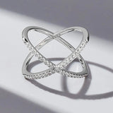 X Shape Inlaid Zircon 925 Sterling Silver Ring Silver Rings - Tophatter Daily Deals