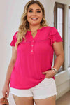 Plus Size Notched Neck Buttoned Flutter Sleeve Blouse Strawberry Blouses - Tophatter Daily Deals