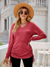 Drawstring V-Neck Long Sleeve T-Shirt Strawberry Women's T-Shirts - Tophatter Daily Deals