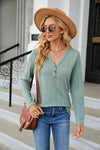 Cable-Knit Long Sleeve V-Neck T-Shirt Sage Women's T-Shirts - Tophatter Daily Deals