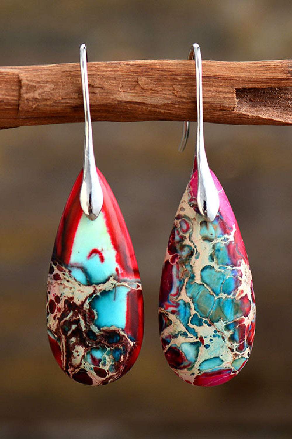 Handmade Teardrop Shape Natural Stone Dangle Earrings Red One Size Earrings - Tophatter Daily Deals