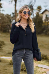 Collared Neck Long Sleeve Blouse Blouses - Tophatter Daily Deals