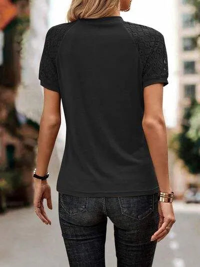 Openwork Lace Detail Short Sleeve T-Shirt Women's T-Shirts - Tophatter Daily Deals
