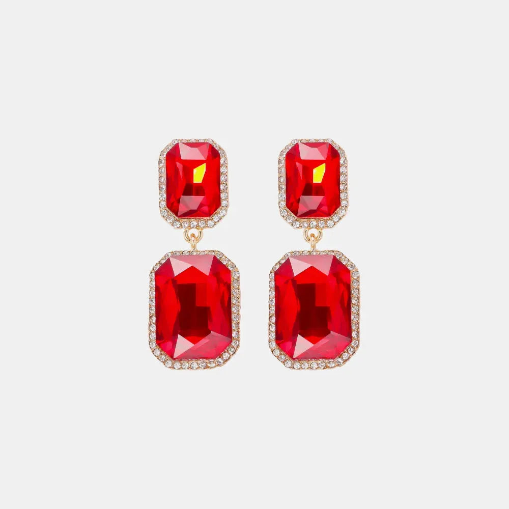 Geometrical Shape Glass Stone Dangle Earrings Red One Size Earrings - Tophatter Daily Deals