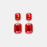 Geometrical Shape Glass Stone Dangle Earrings Red One Size Earrings - Tophatter Daily Deals