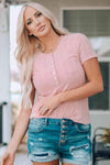 Textured Breast Pocket Buttoned Tee Shirt Women's T-Shirts - Tophatter Daily Deals