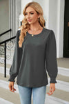 Round Neck Smocked Flounce Sleeve Blouse Blouses - Tophatter Daily Deals