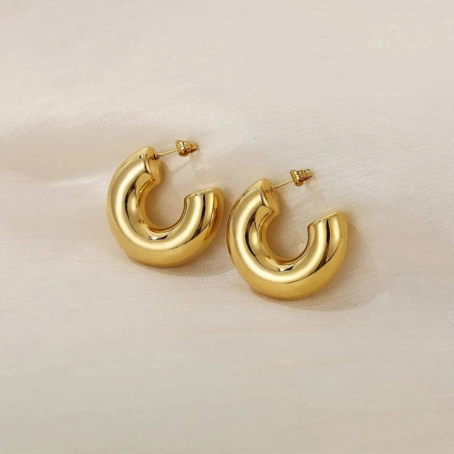 Stainless Steel C-Hoop Earrings Gold One Size Earrings - Tophatter Daily Deals