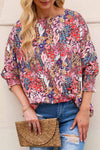 Double Take Floral Round Neck Three-Quarter Sleeve Top Blouses - Tophatter Daily Deals