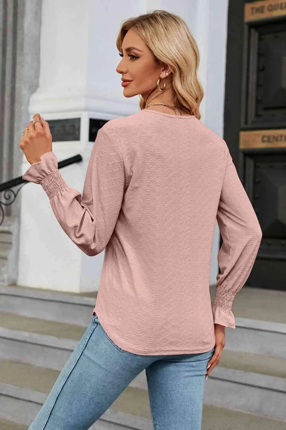 V-Neck Flounce Sleeve Blouse Blouses - Tophatter Daily Deals