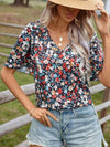 Floral Tie Back Lace Detail Short Sleeve Blouse Blouses - Tophatter Daily Deals