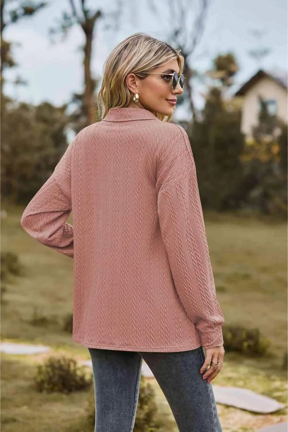 Collared Neck Long Sleeve Blouse Blouses - Tophatter Daily Deals