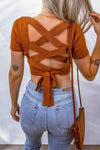 Lace-Up Square Neck Crop Top Blouses - Tophatter Daily Deals