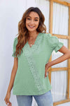 Swiss Dot Lace Trim Flounce Sleeve Blouse Blouses - Tophatter Daily Deals