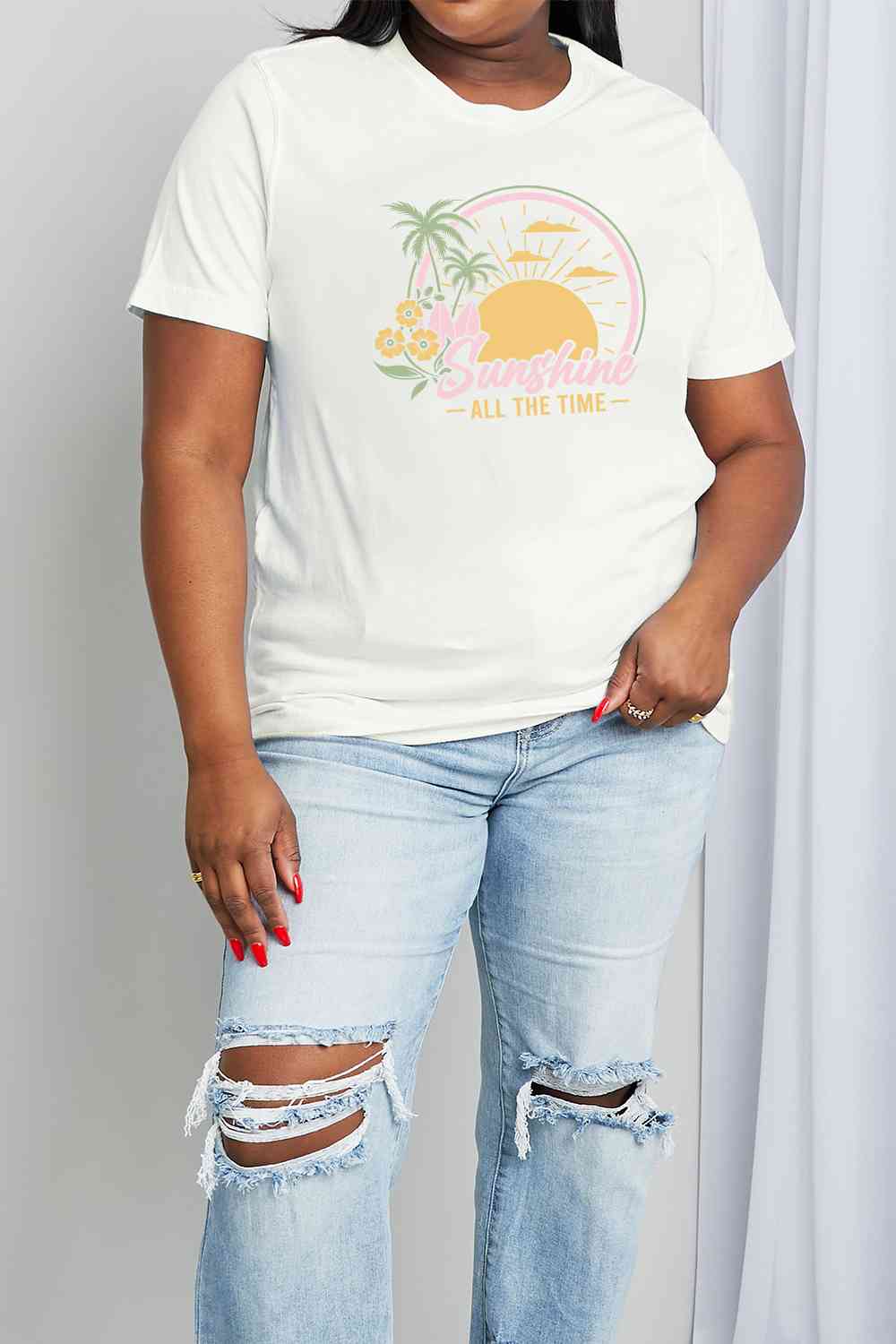 Simply Love Full Size SUNSHINE ALL THE TIME Graphic Cotton Tee Women's T-Shirts - Tophatter Daily Deals